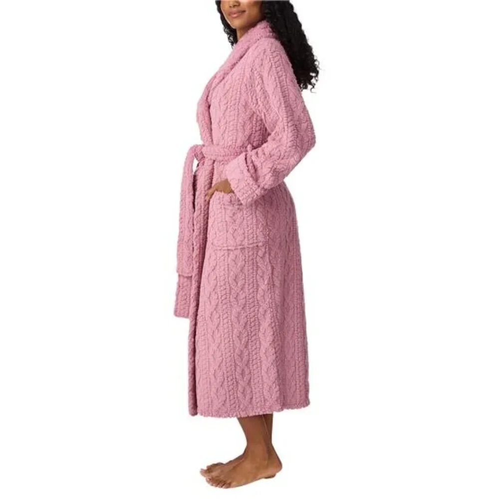 Room Service Women's Cable Knit Cozy Wrap Robe with Pockets - Picture 2 of 7